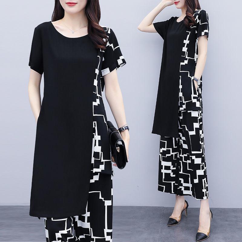 Suit Women's Office Clothing Short-sleeved Loose Wide-leg Pants Large Size Two-piece Set