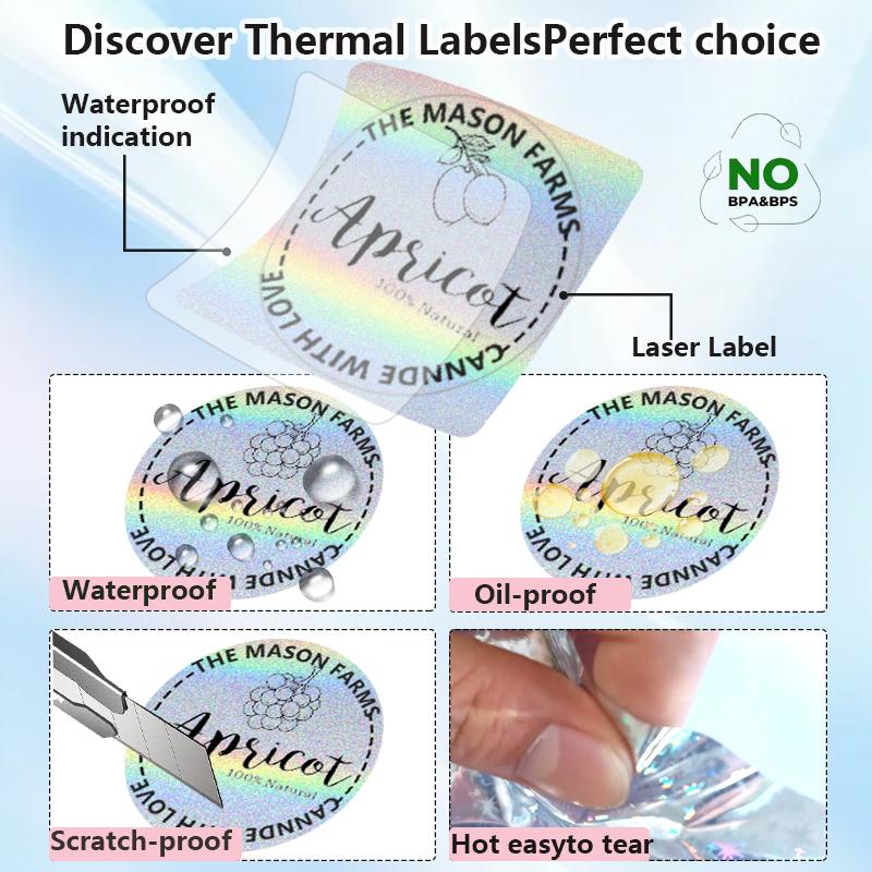 1PK New Holographic Laser Color Transparent Thermal Adhesive Label Roll Suit for Phomemo M110/M200/M120/M220 E210 P50 DETONG P1