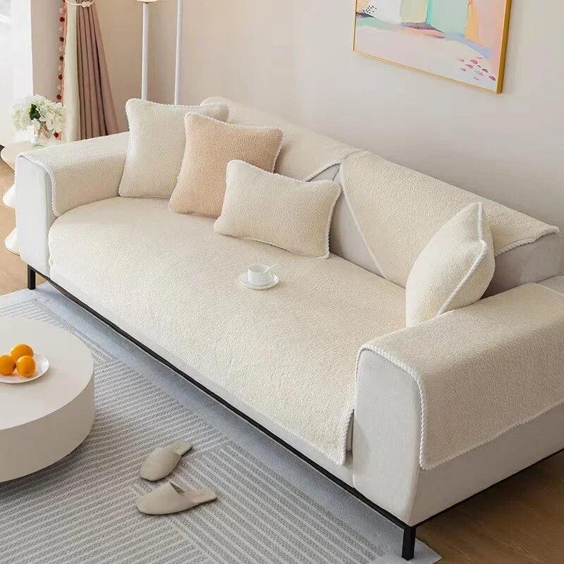 Winter Warm Velvet Sofa Towel Soft Plush Sofa Cover for Living Room Sectional L-shape Non-slip Couch Cover