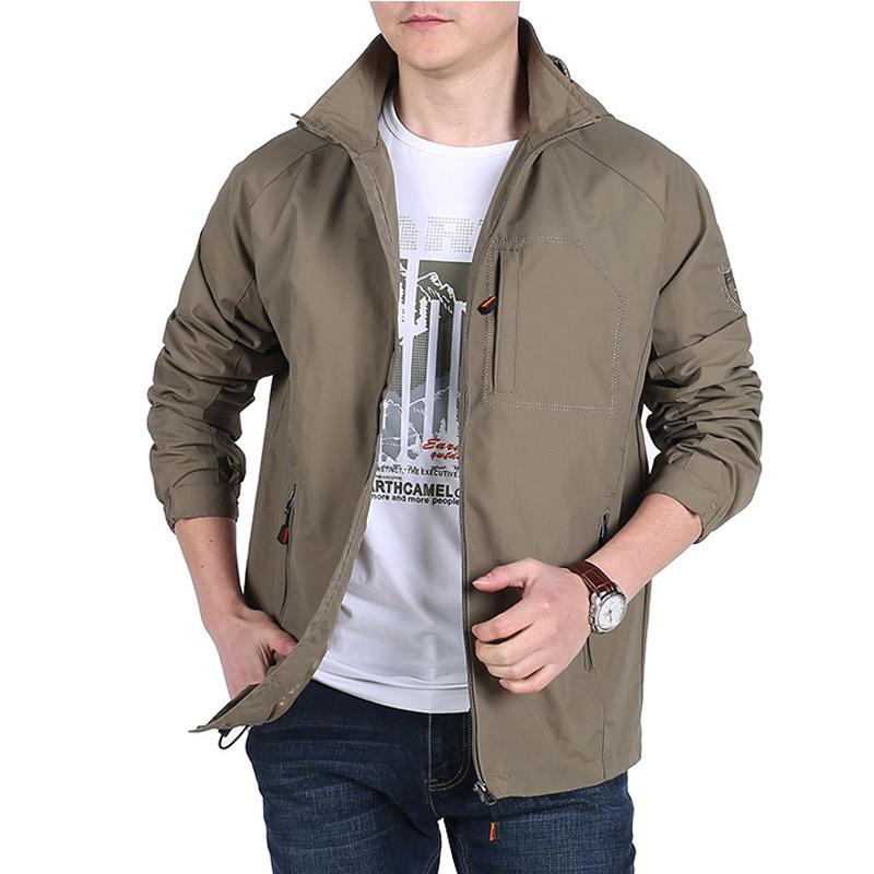 Jacket Men's Spring and Autumn Thin Fattened Jacket Casual Solid Color Outdoor Charge Top Fleece Plus Jacket