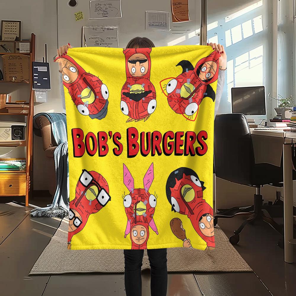 1PC Happy Burger Shop Print FlAannel Blanket, High quality Comfortable for All Seasons, Home Decor, Warmth and Comfort