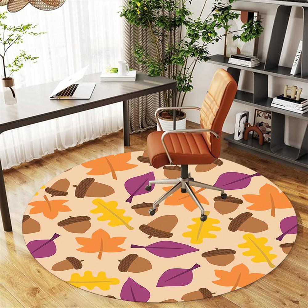1pc Autumn Leaves Acorns Round Chair Mat Area Rug - Non-Slip, Floor Mat for Office, Bedroom, and Indoor Decor C1118120