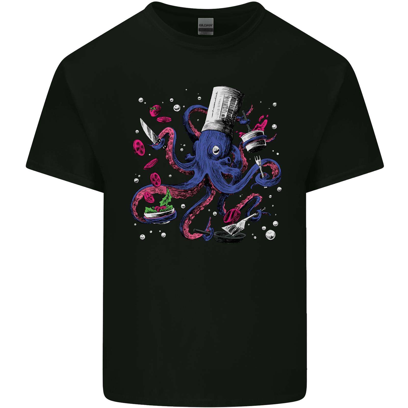 Octo Chef Funny Octopus Cook Cooking Mens Cotton T-Shirt Tee Top M