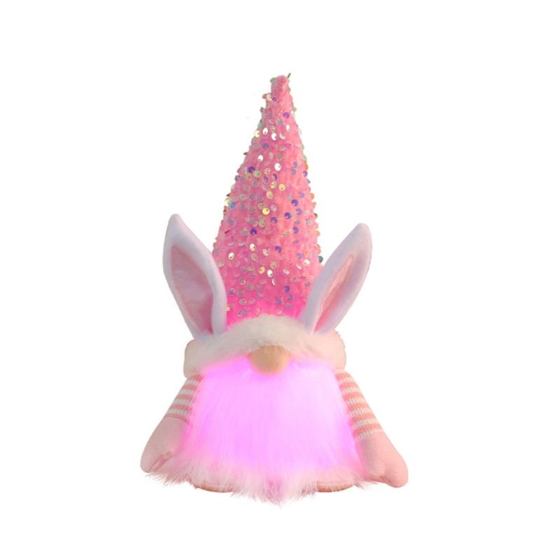 Easter Gnome Sequins Rabbit Faceless Doll with LED Light Ornaments for Spring Swedish Tomtes Dwarfs Home Decorations