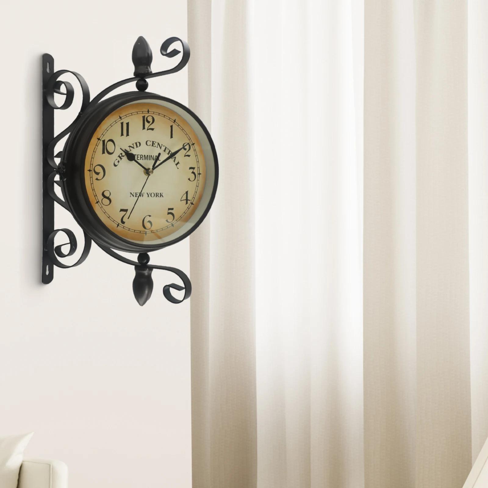 8 Double-Sided Clock Outdoor Round Style Train Antique Wall Clock Wall mount Decor Wrought Decorative Double Sided China Mainland