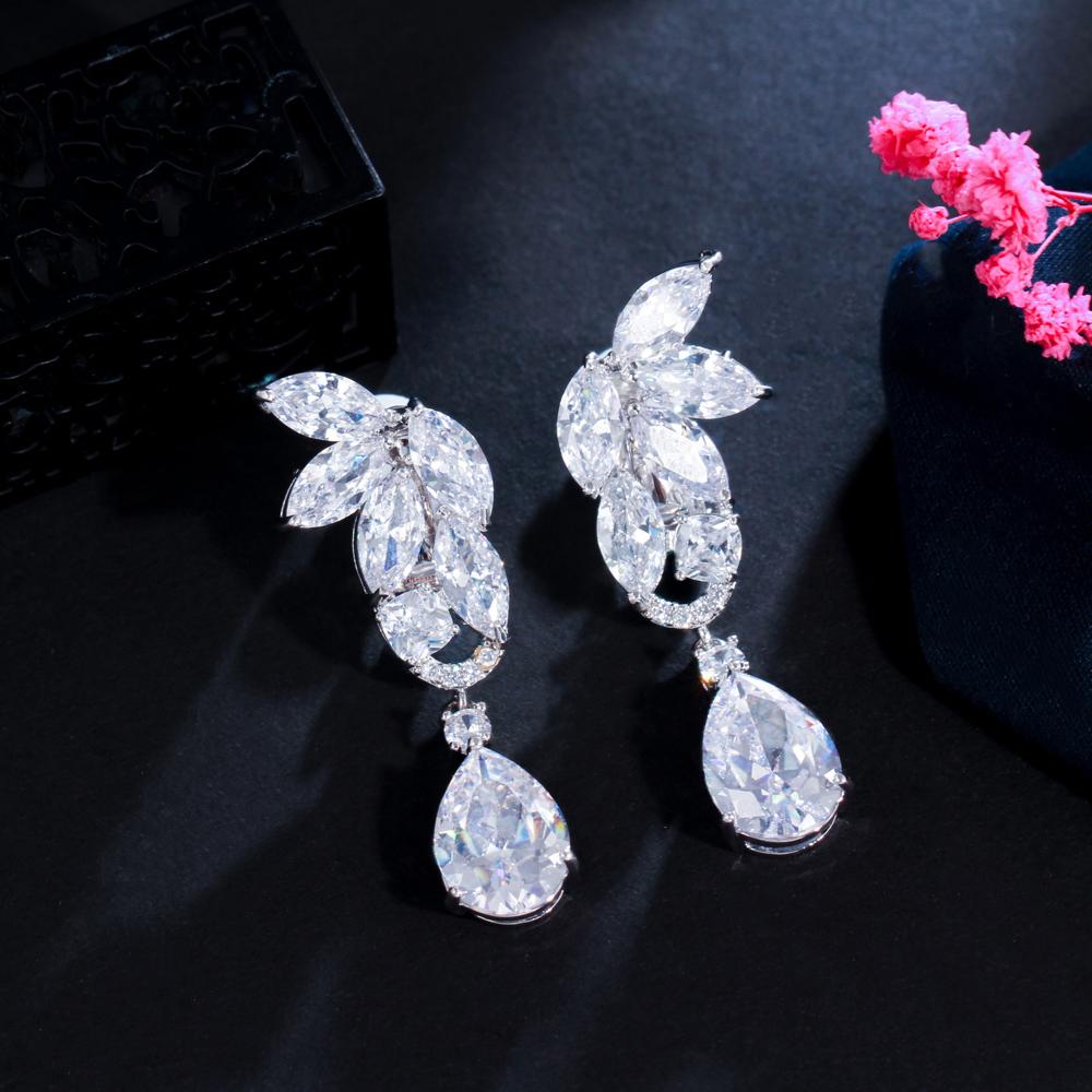 Ircons High Quality Cz Crystal Women Wedding Party Jewelry Big Long Water Drop Clip On Non Pierced Earrings With Clips Cz113