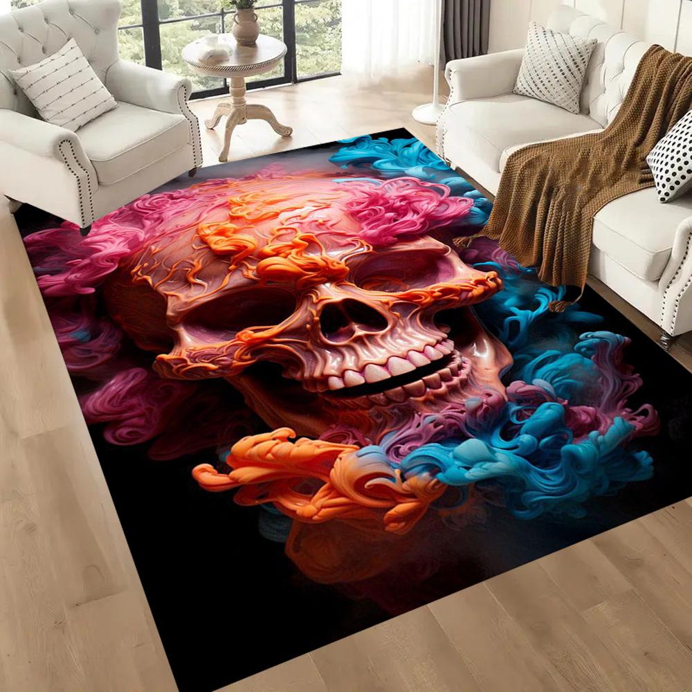Eerie Skull In Flames Floor Mats for Living Room, Bedroom and Room Decoration Are Suitable for Gifts.