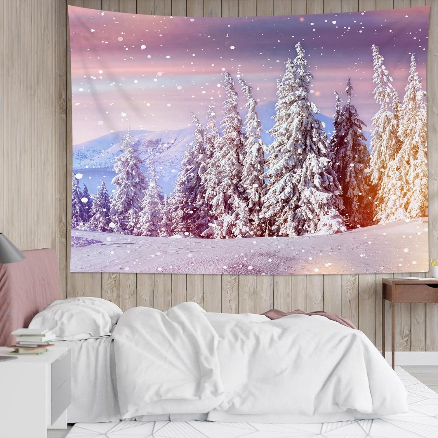 

Christmas Snow Scene Party Background Wall Printed Tapestry Suitable For Home Decoration And Festive Atmosphere Christmas Decora 74x94cm(29x37in)