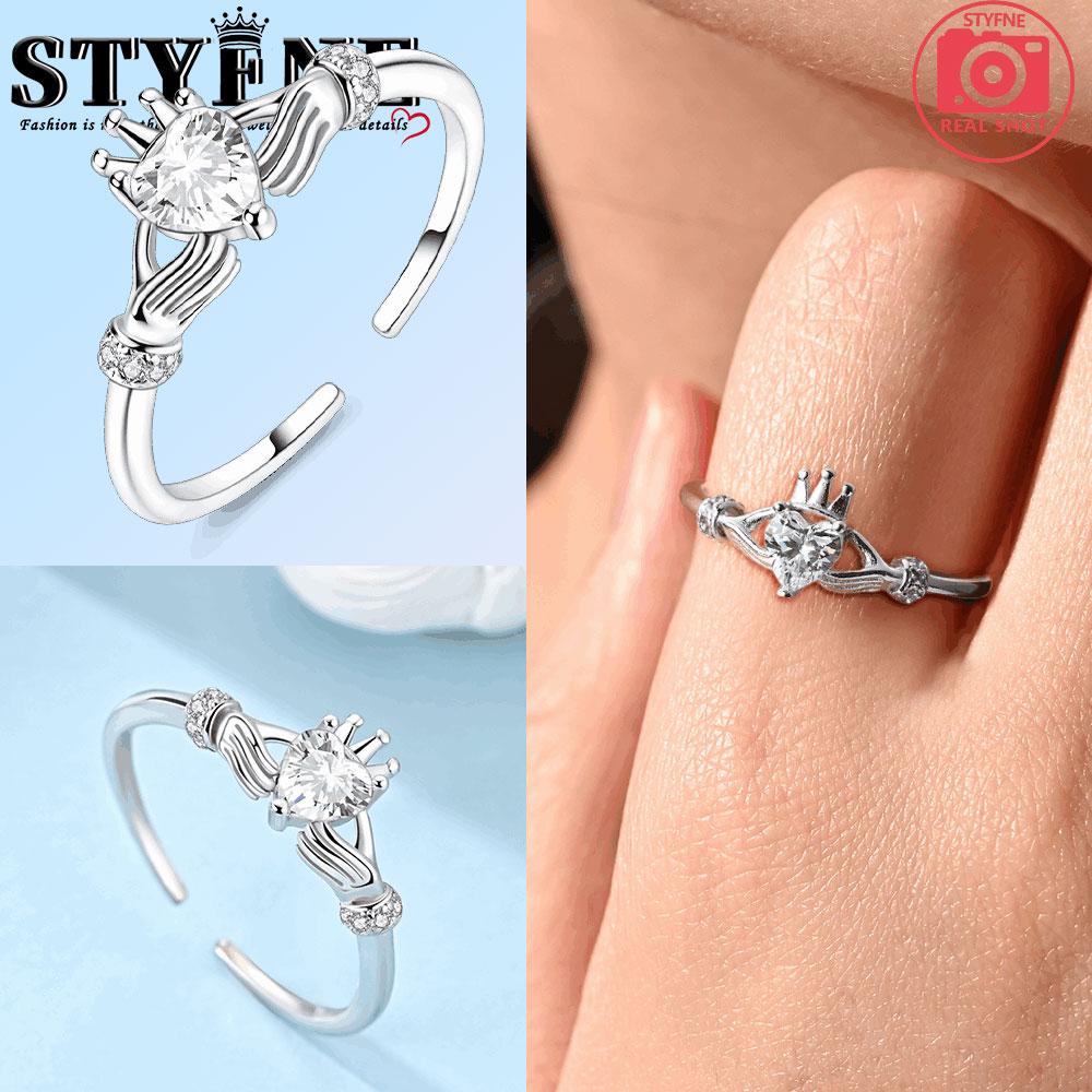 Original Copper Crown Ring With Love In Hand Woman Zircon Sparkling Wedding Ring Girls Jewelry Anniversary
