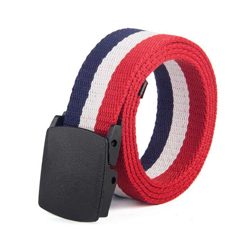 Striped Canvas Belt with POM Steel Buckle - Casual Woven Cotton Design