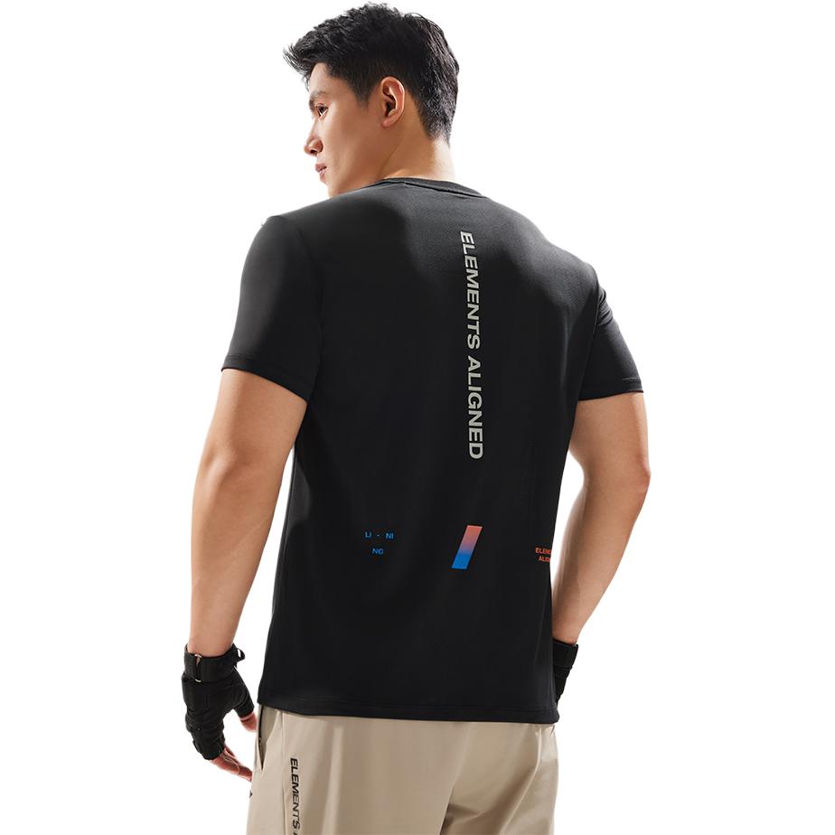 Li-Ning Fitness Series Letter Print Moisture-Wicking Quick-Dry Round Neck Short Sleeve T-Shirt Men Tops Black ATSU425-1