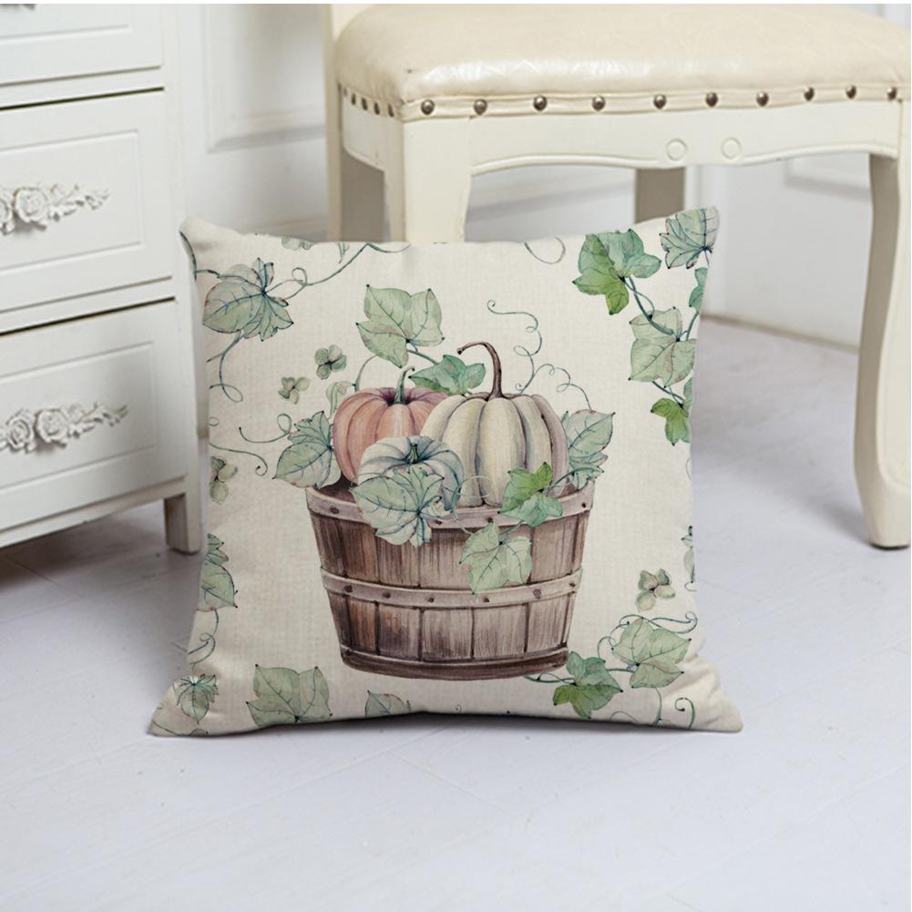 White Pumpkin Thanksgiving Garland Flax Pillow Case European and American Fashion Home