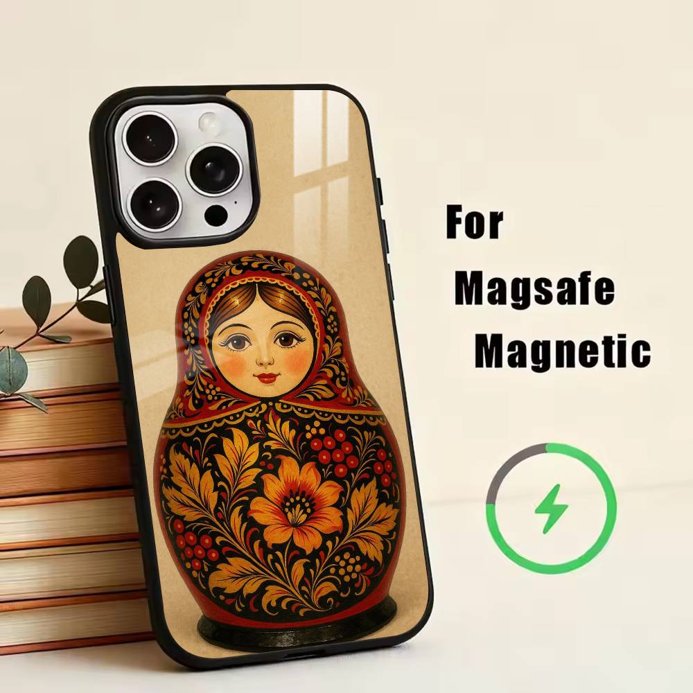 Cute Russian Doll Art Phone Case For iPhone17,16,15,14,13,12,11 Plus,Pro Magnetic with Magsafe Wireless Charging