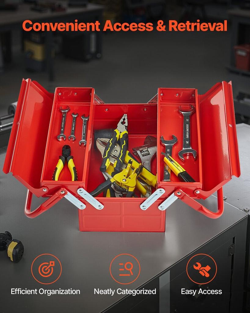 Tool Box 14-inch 2-Tier 3-Tray Folding Cantilever Toolbox with Handle