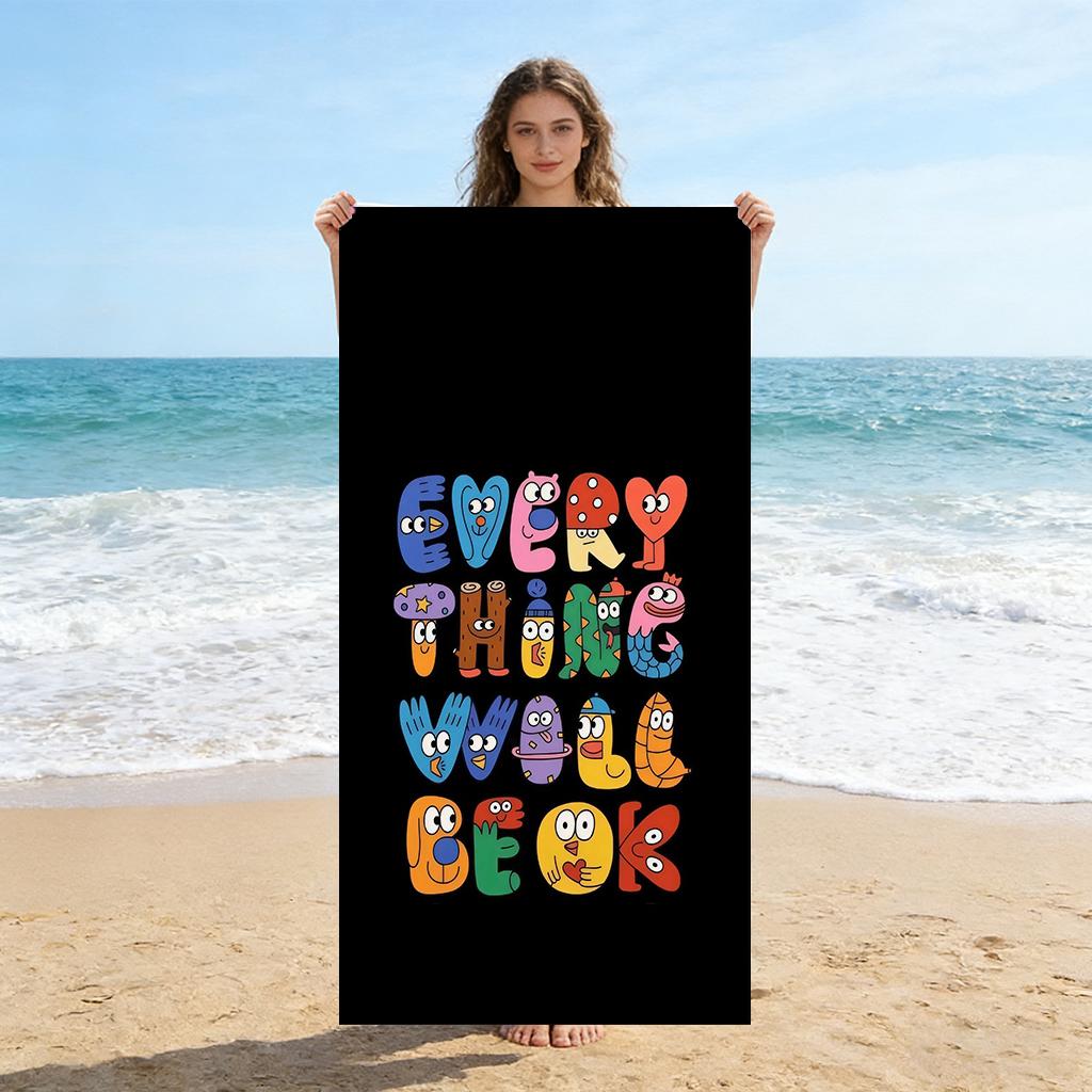 

1pc EVERY THING WILL BE OK Cartoon Beach Towel Quick-drying Suitable for Seaside Pool Camping Vacation Yoga For Family Friends W40*H60(CM)