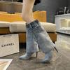 Foreign Trade Europe and the United States Pointed Fashion Single Shoes Women's Stiletto Denim Western Style High Heels Personalized Foot Fashion Sh