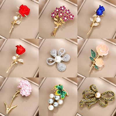Diamond-Encrusted High-Grade Brooch Anti-Light Temperament Versatile Pin Floral Red Rose Corsage Jewelry