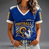 Casual V-hals T-shirt met korte raglanmouwen en rugbyprint voor dames