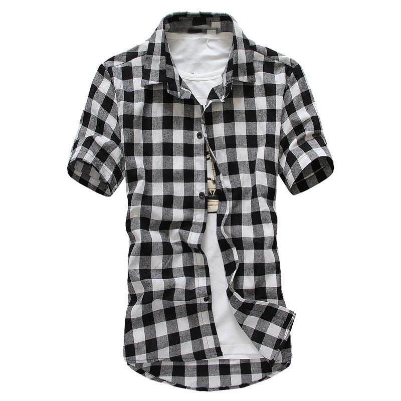 Checkered Shirt Summer Slim Fit Short Sleeved Shirt Men's Casual Base Shirt Men's Youth Shirt