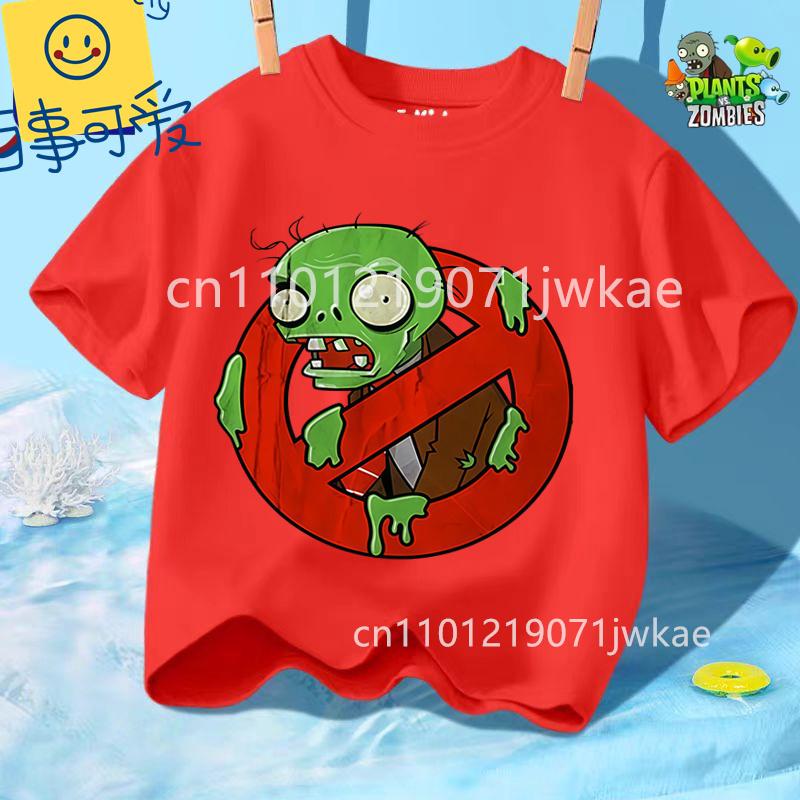 Sommer Rundhals T-Shirt für Jungen Mädchen Lässig Tägliche Kleidung Plants Vs Zombies Niedlich Kawaii Cartoon Mode Street Style 312Y