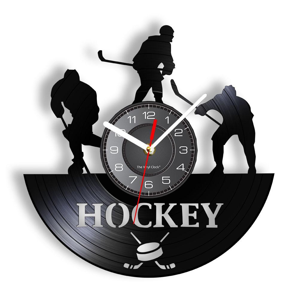 Hockey Wall Clock Hockey Player Silhouette Wall Art Home Decor Vinyl Record Wall Clock Vintage Hockey Fans Gift Handmade Artwork