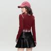 Color Brushing Craft Spicy Girl Short T-shirt Fashionable Spring and Autumn Style Personalized Long-sleeved Round Neck Slim Fit Inner Top