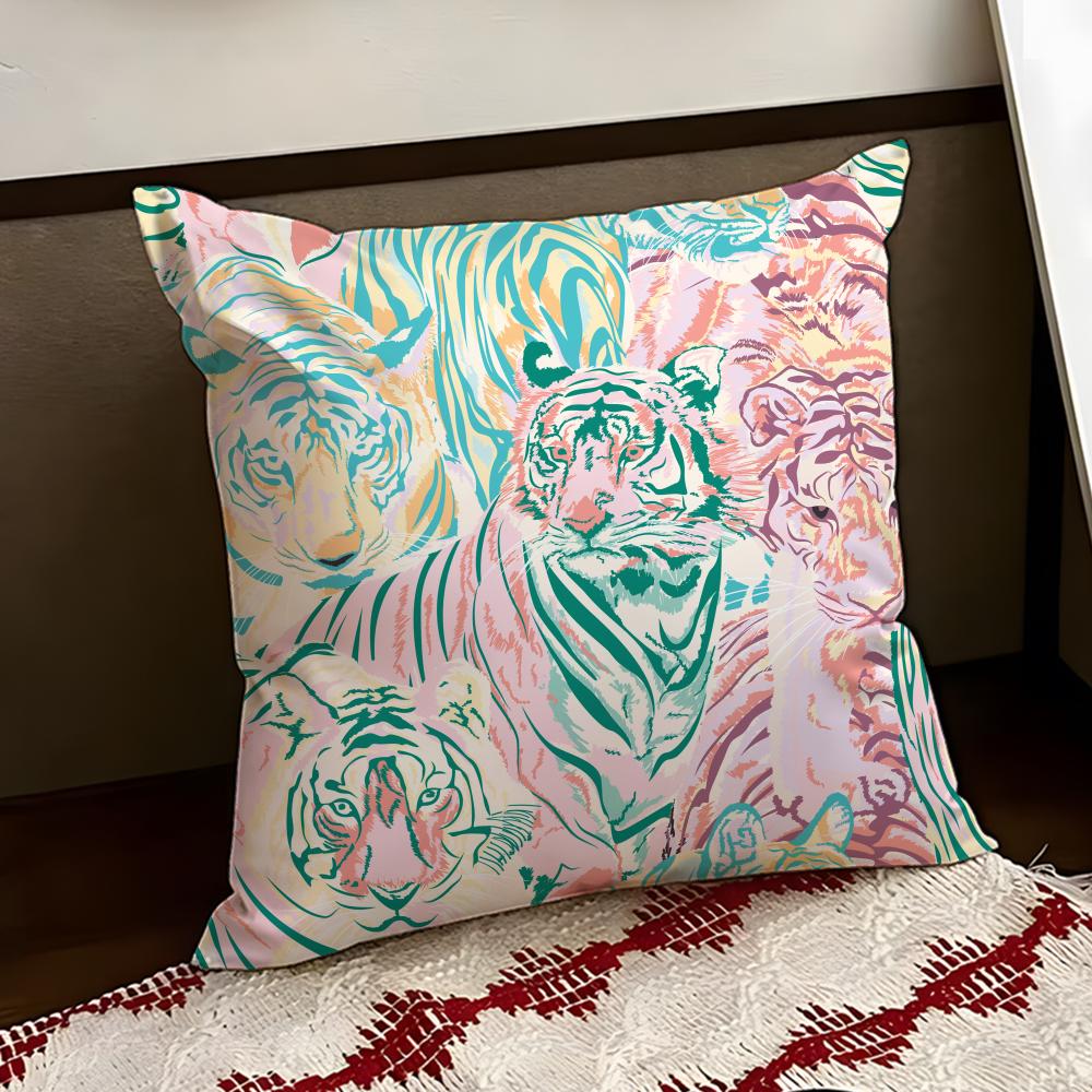 Tropical Tiger Pattern Cushion Cover Reversible Soft Durable Pillow Cover Home  Car MultiScene Use for Daily Comfort