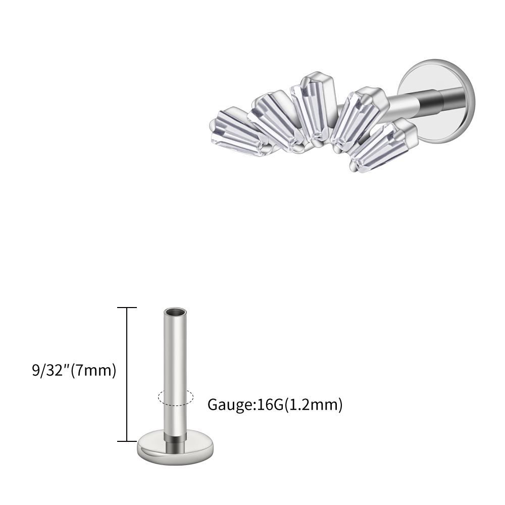 Right Grand ASTM F136 Titanium 16G Baguette CZ Cluster Labret Stud Trapezoid Tragus Monroe Helix Cartilage Earlobe Piercing