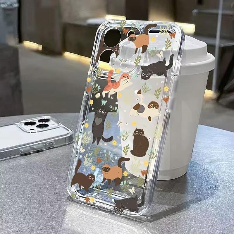 Graffiti Cartoon Dog Cat Pattern Phone Case For Samsung Galaxy S26 S25 Ultra S24 S23 FE S22 S21 Plus S20 A73 Clear Bumper Cover