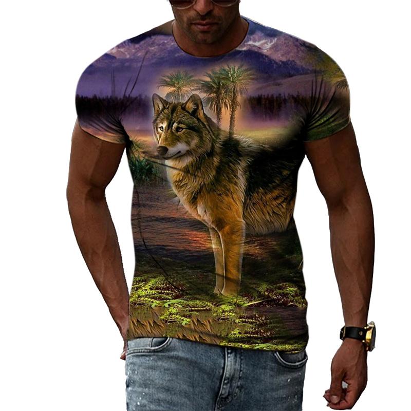 Casual Men's Animal Print T-shirt Hip-hop Elements Street Trend Round Neck Dress Personality Fashion New Summer Short Sleeve Top