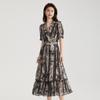 Pure cotton temperament floral dress for women in summer 2025, thin, high-end, age reducing, Chinese style medium length dress
