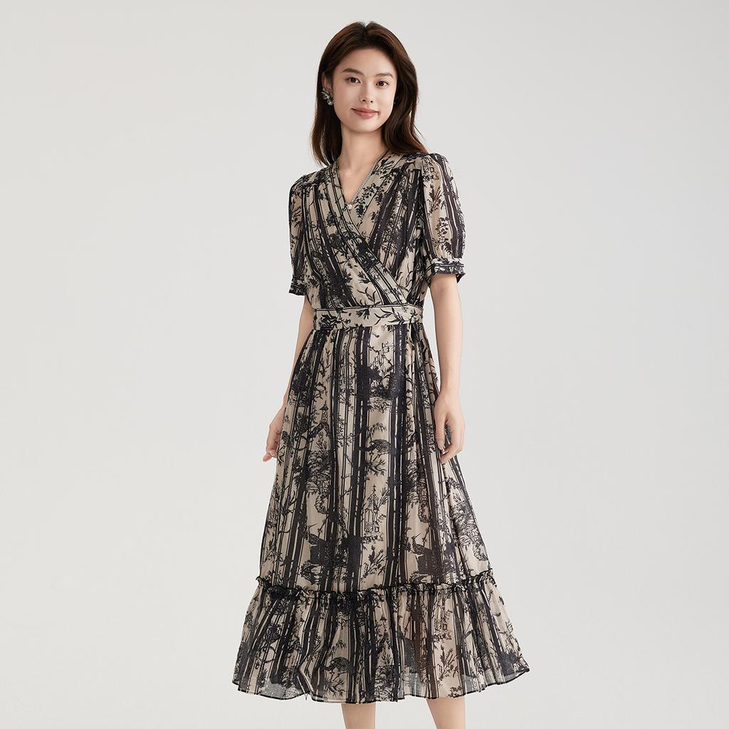 Pure cotton temperament floral dress for women in summer 2025, thin, high-end, age reducing, Chinese style medium length dress