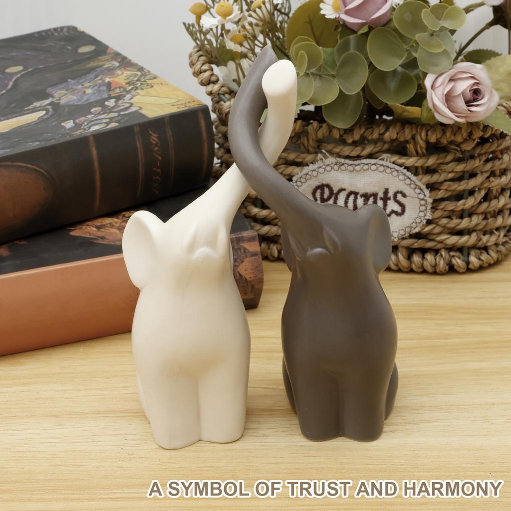 2 Stuks Lief Olifantenbeeldje 7 inch Keramisch Olifantenkoppel Beeldje Modern Decoratief Beeldje voor Woonkamer Huisdecoratie