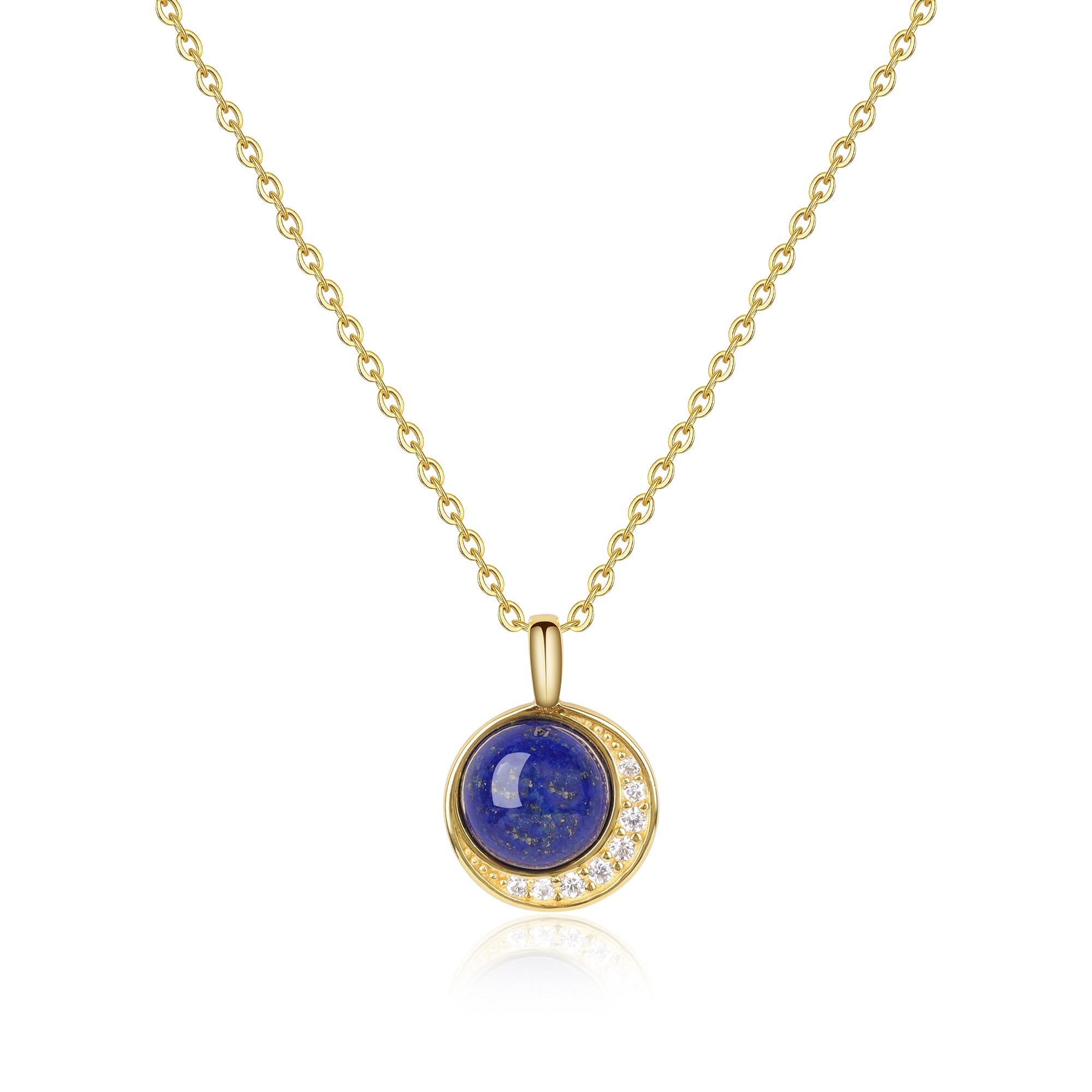 

Lapis Lazuli December Birthstone Moon Necklace 14K Gold 925 Silver Chain [COAI] Women s