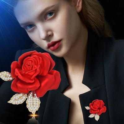 Alloy Brooch Pin Rose Flower Shape Shiny Rhinestones Inlaid Exquisite Collar Badge Collar Coat Accessory