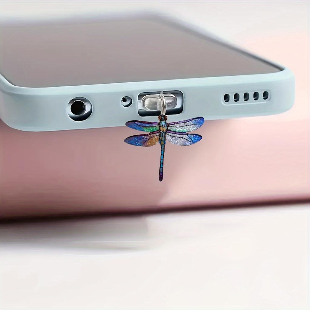 1pc 2D Dragonfly Design Acrylic Dust Plug for IPhone/Type-C Android, Transparent Mobile Phone Connector Cap, Easy Installation