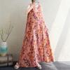Real shot summer new bohemian long dress fattened plus sleeveless crew neck printed dress women