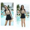 Swimsuit Women's One-piece Conservative Slightly Fat Girl's Sports Short-sleeve Straight Box Large Size Belly Cover Slimming Students In Hot