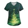 Women's V-neck Christmas Print Short-sleeved Pocket Side Slit Uniform Top