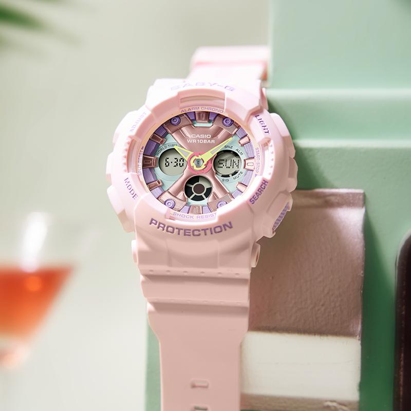 Casio BABY-G Series Symphony Elf Classic Large Dial Waterproof Shockproof Sports Leisure Fashion Versatile Quartz Movement Resin Strap BA-130PM-4APR