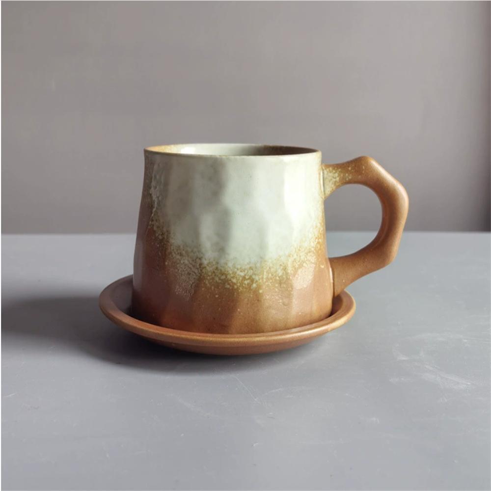 1X Japanese Style Creative Retro Ceramic Coffee Cup Mugs Saucer Set Tea Coarse Coffee Milk Cups Mug