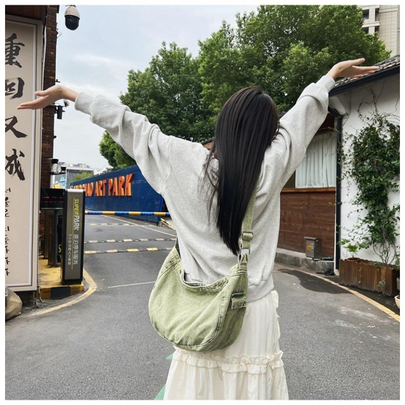 Cowboy Canvas Bag Simple Vintage Washed Half Round Crossbody Bag