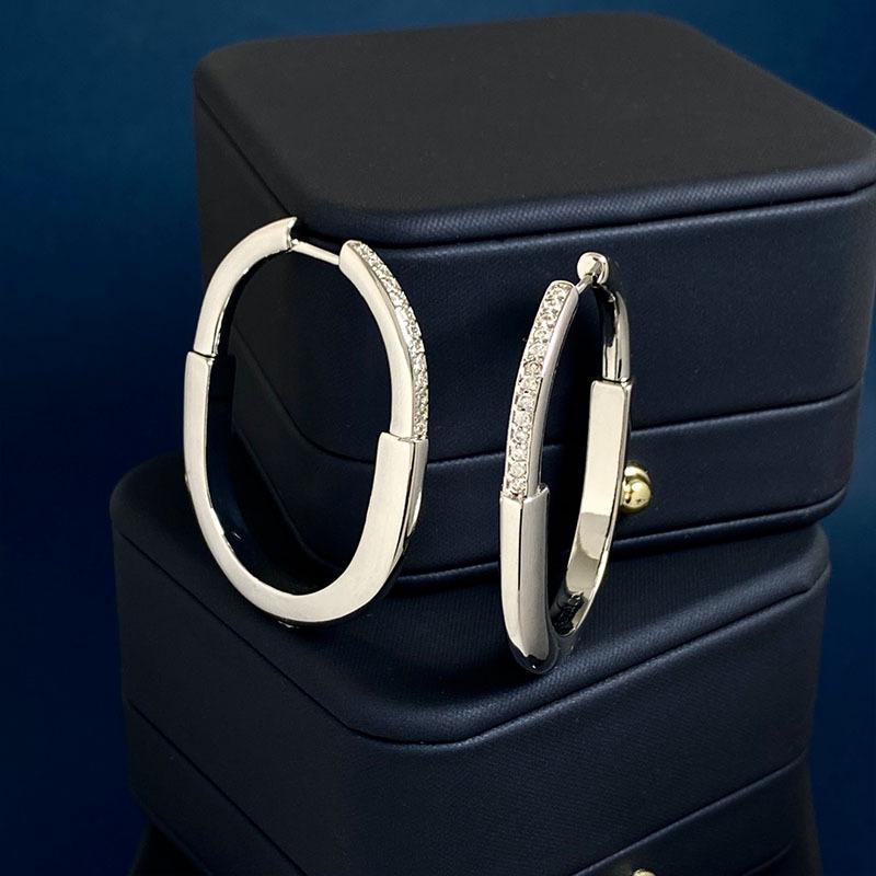 European and American Style Personalized Two-color U-shaped Inlaid Semi-diamond Lock Earrings Lock Series of The Same Large Earrings Jewelry