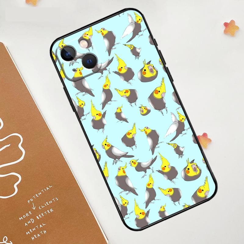 Cartoon Cockatiel Collage Case For Apple iPhone 16 15 14 13 12 11 Pro Max Mini XR 15 16 Plus 16e Protective Cover