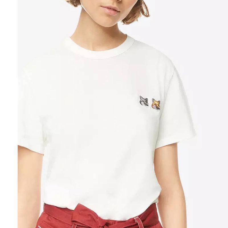 Summer Double-Headed Fox Embroidery Heavyweight Cotton Couple T-Shirt