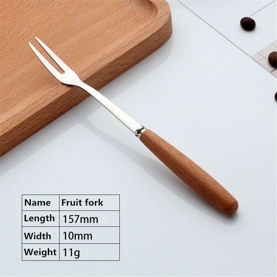 Beech Wood Handle Stainless Steel Western Tableware Steak Dessert Coffee Cooking Knife Fork Spoon Dinning Room Creative