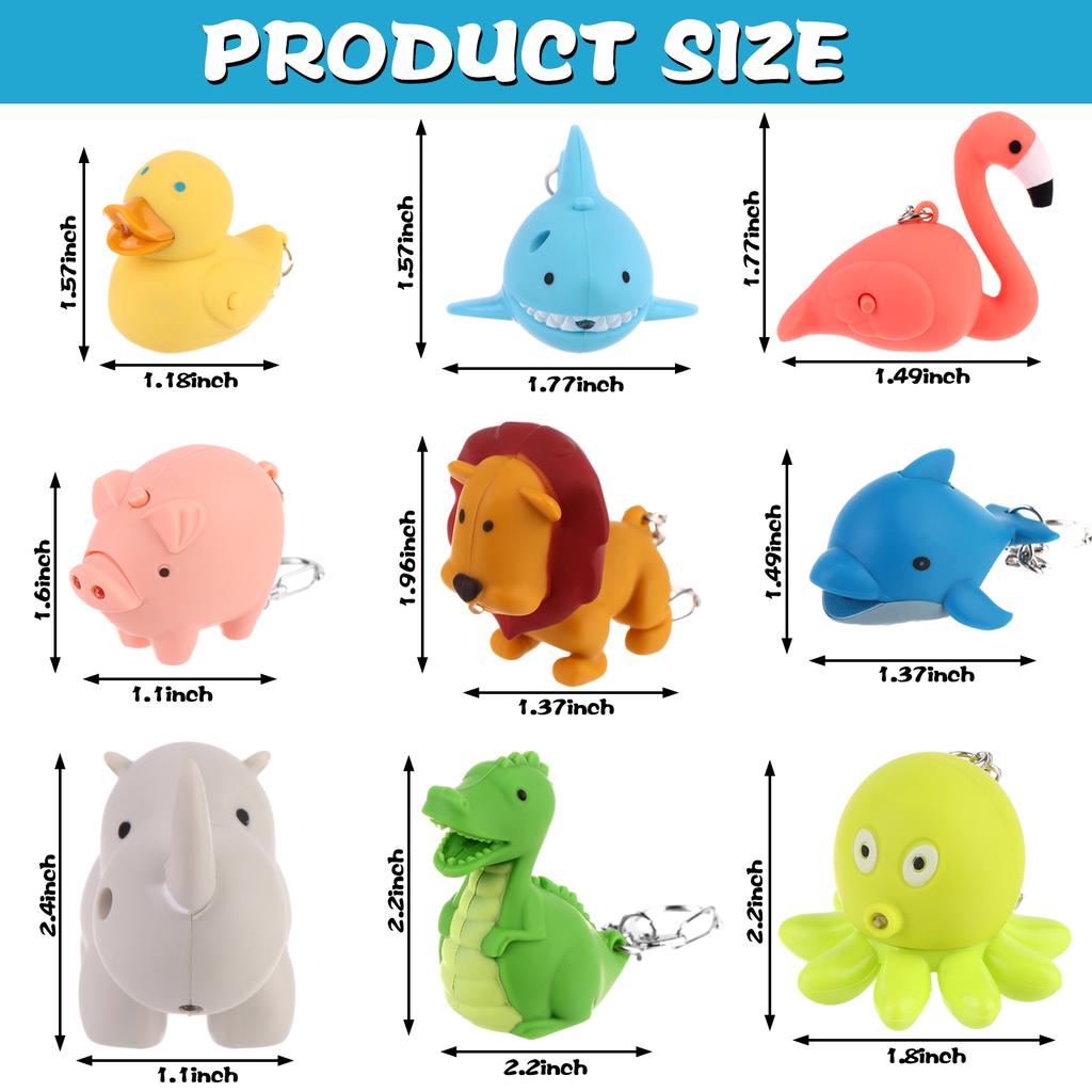 9 Stück Krankenschwester-Taschenlampe, Kinderkrankenschwester-Taschenlampe, Schlüsselanhänger mit Tier-Taschenlampe, Schlüsselanhänger, Delphin, Löwe, Flamingos, Dinosaurier, Hai, Nashorn
