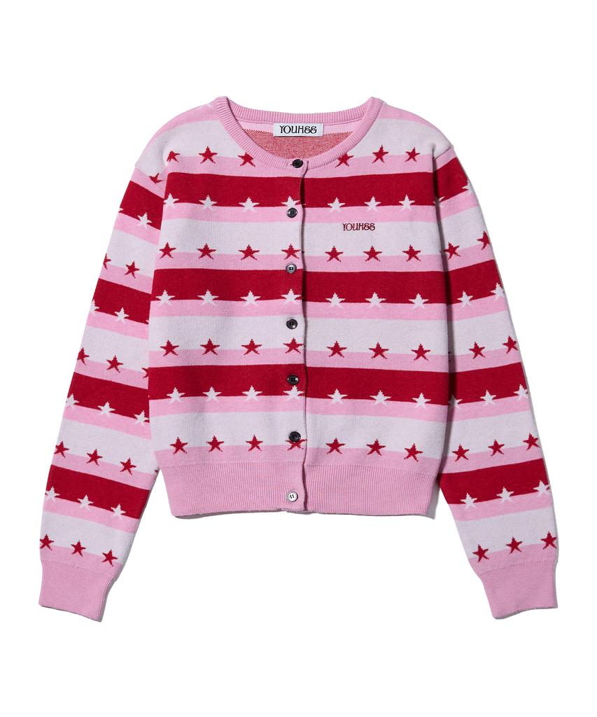 YOUHEE Star Stripe Cardigan Pink