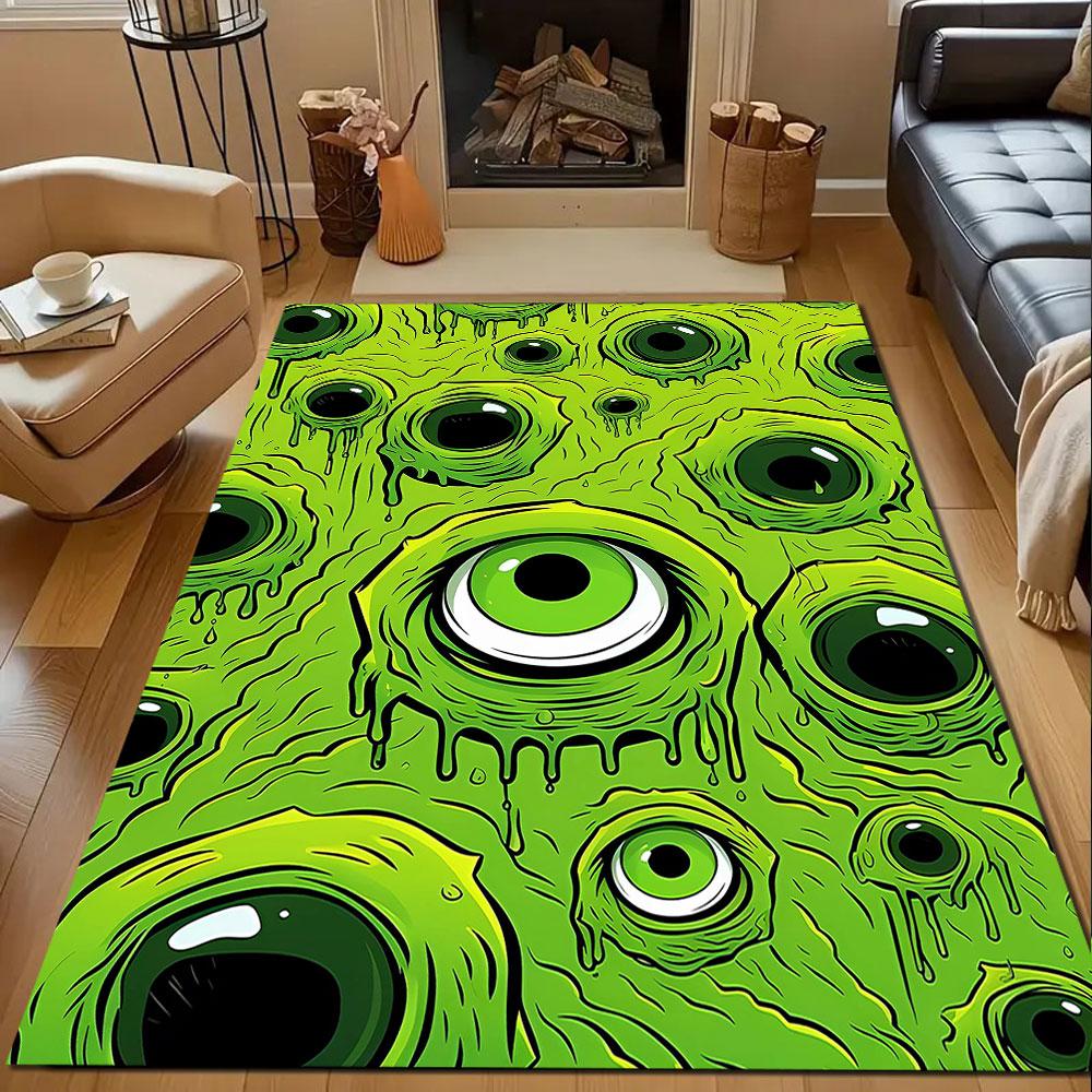 Green Monster Eyes Pattern Patterned carpet, non slip mat suitable for living room and bedroom sofas