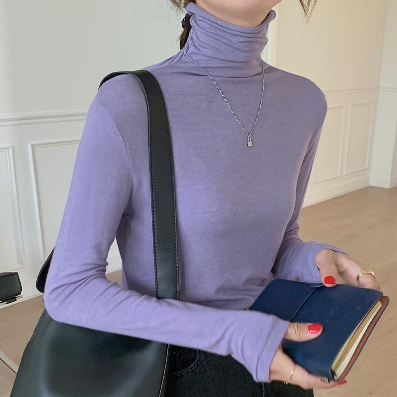 Spring Autumn Women Pullover Female Solid Knitted Bottoming Shirt Concise Turtleneck Elasticity Elegant Office Lady Tops